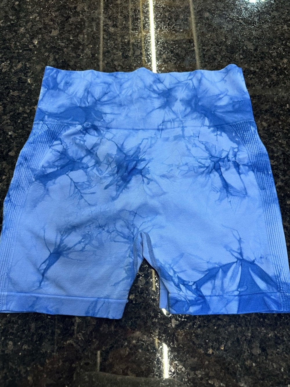 High-Waist Blue Tie-Dye Biker Shorts